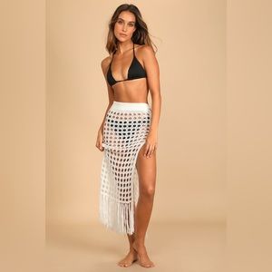 Poolside Perfection White Sheer Crochet Lace-Up Swim Cover-Up